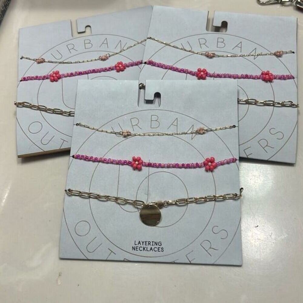 Urban outfitters layered necklace sets  new gifts beaded chain pink best friends